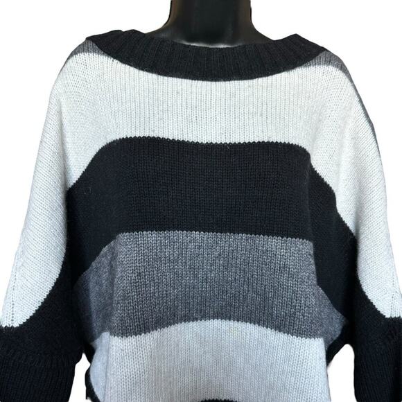 Loft Wool Rabbit Hair Blend Knitted Neutral Striped Over Sized Sweater Size L/XL - Picture 2 of 8